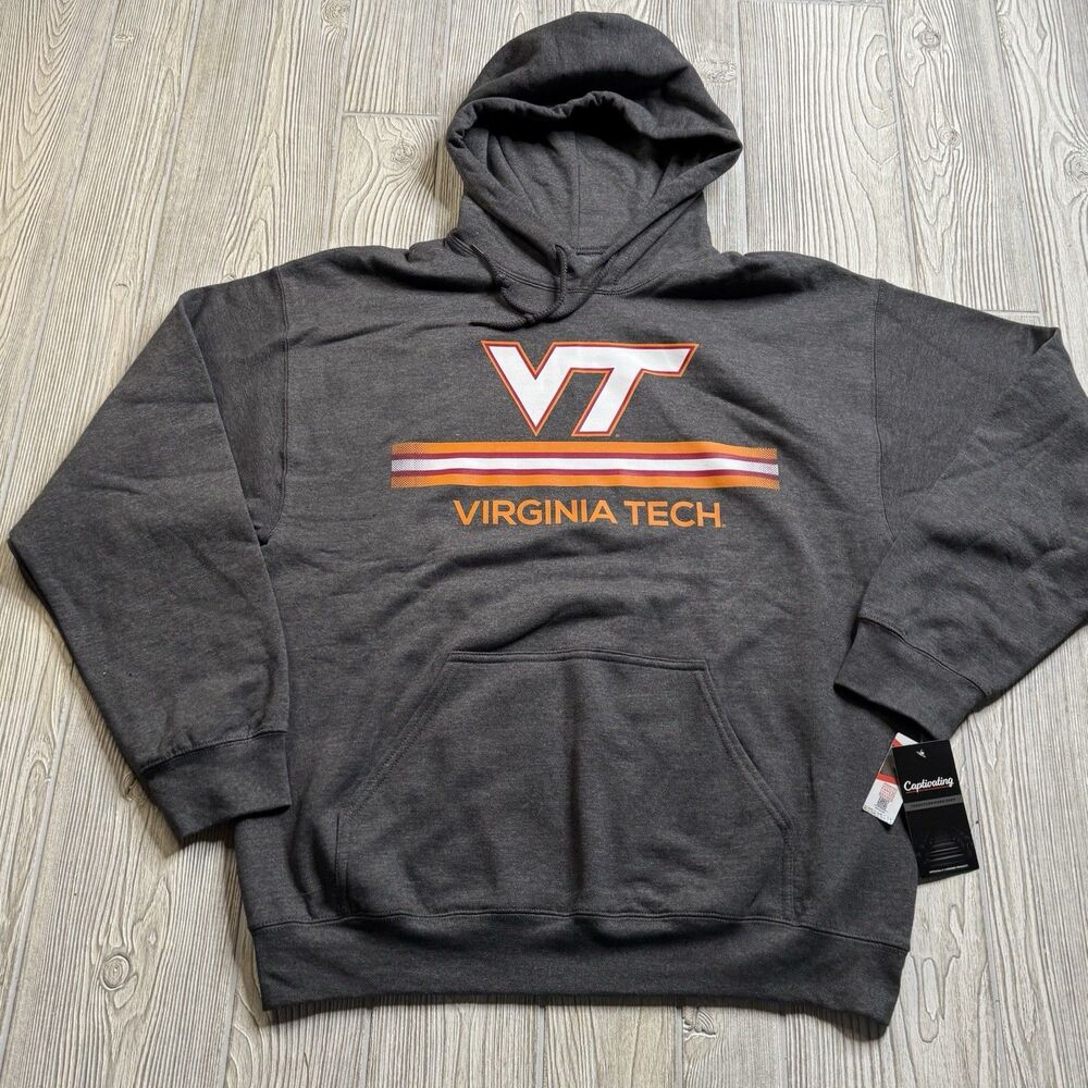Virginia Tech Hokies Logo Hoodie Men’s L Gray VA Tech Captivating New
